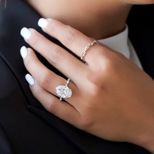 The Lucia Set Marquise  With A 3 Carat Oval 18K White Gold Moissanite