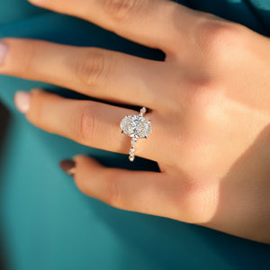 The Lucia Set Marquise  With A 3 Carat Oval 18K White Gold Moissanite