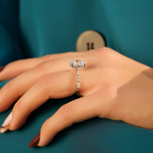 The Lucia Set Marquise  With A 3 Carat Oval 18K White Gold Moissanite