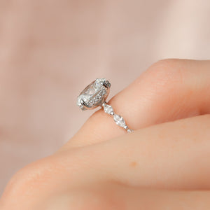 The Lucia Set Marquise  With A 3 Carat Oval 18K White Gold Moissanite