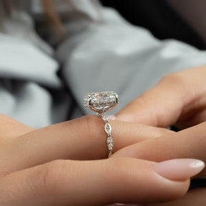 The Lucia Set Marquise  With A 3 Carat Oval 18K White Gold Moissanite