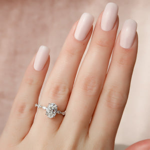 The Lucia Set Marquise  With A 3 Carat Oval 18K White Gold Moissanite