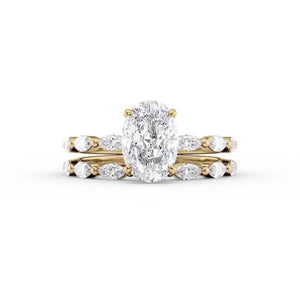 The Lucia Set Marquise  With A 3 Carat Oval 18K Yellow Gold Moissanite