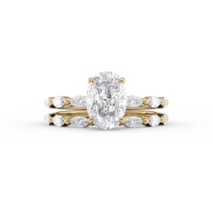 The Lucia Set Marquise  With A 3 Carat Oval 18K Yellow Gold Moissanite