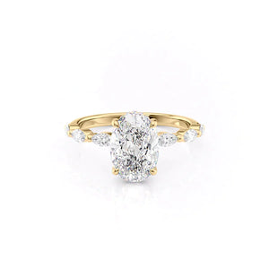 The Lucia Set Marquise  With A 1.5 Carat Oval 18K Yellow Gold Moissanite