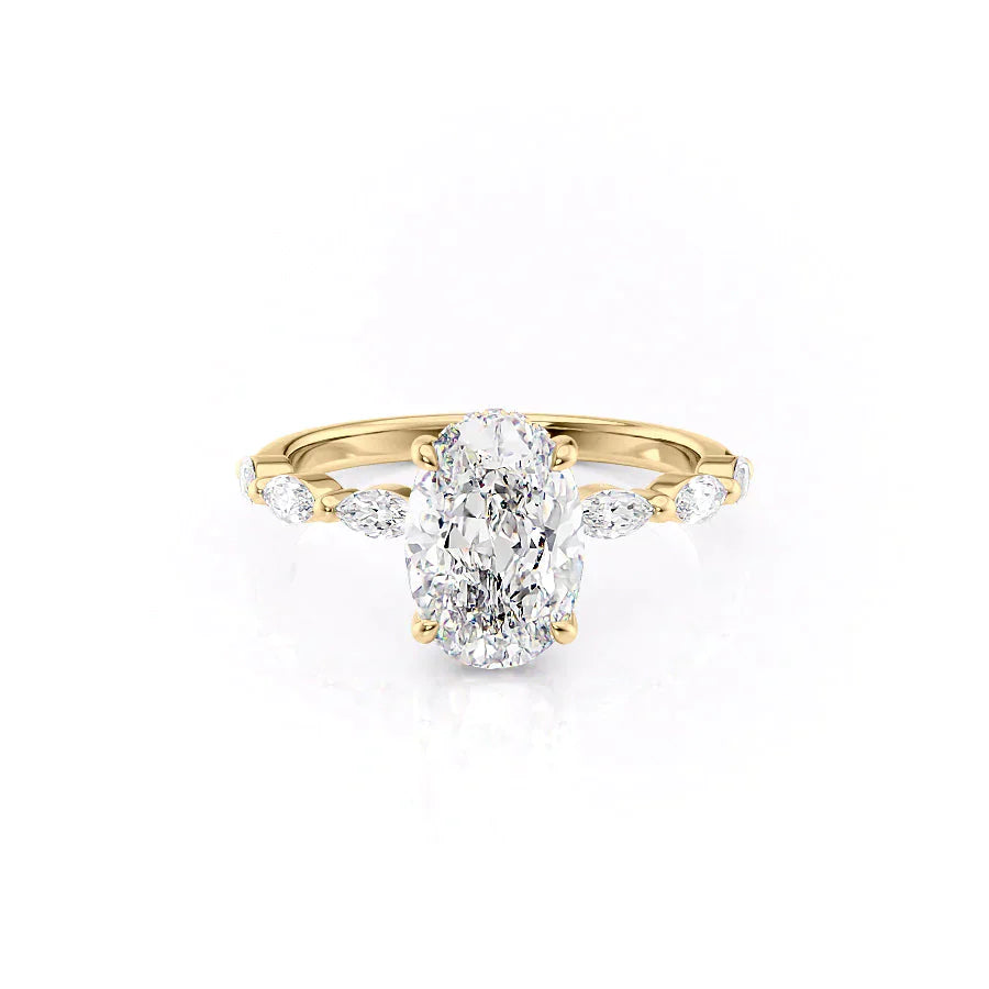 The Lucia Set With A 2 Carat Oval 18K Yellow Gold Lab Diamond
