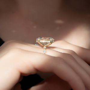 The Lucia Set Marquise  With A 3 Carat Oval 18K Yellow Gold Moissanite