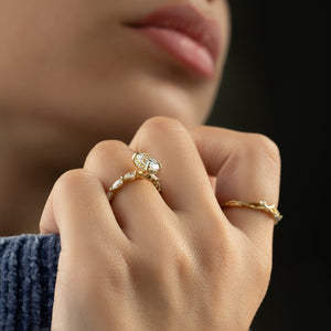 The Lucia Set Marquise  With A 3 Carat Oval 18K Yellow Gold Moissanite