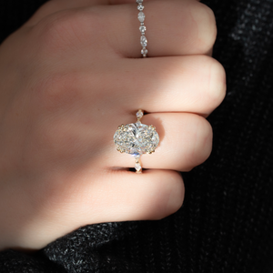 The Lucia Set Marquise  With A 3 Carat Oval 18K Yellow Gold Moissanite