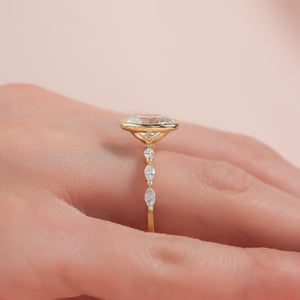 The Lucia Set Marquise  With A 3 Carat Oval 18K Yellow Gold Moissanite