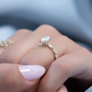 The Lucia Set Marquise  With A 3 Carat Oval 18K Yellow Gold Moissanite