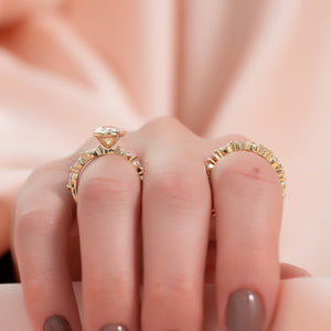The Lucia Set Marquise  With A 3 Carat Oval 18K Yellow Gold Moissanite