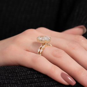 The Lucia Set Marquise  With A 3 Carat Oval 18K Yellow Gold Moissanite