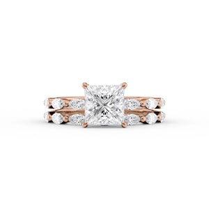The Lucia Set Marquise  With A 3 Carat Princess 18K Rose Gold Moissanite