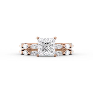 The Lucia Set With A 3 Carat Princess 14K Rose Gold Lab Diamond