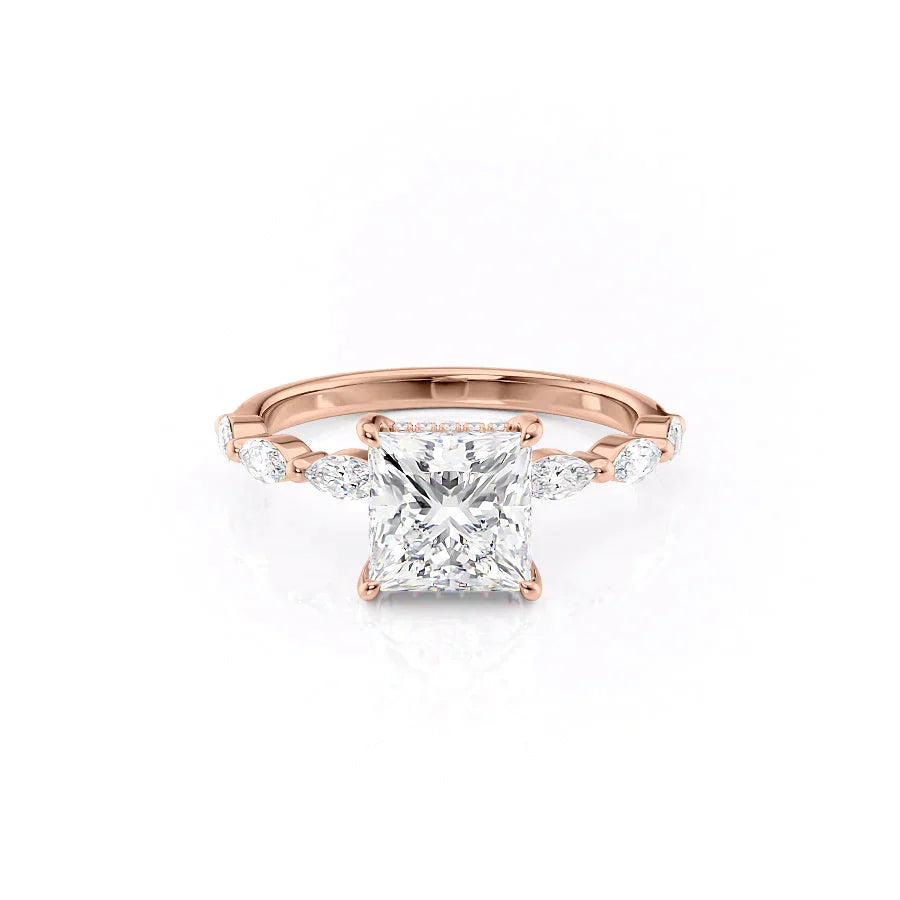 The Lucia Set With A 2.5 Carat Princess 14K Rose Gold Lab Diamond