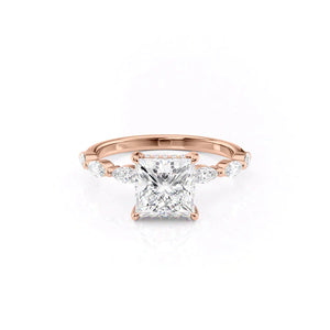 The Lucia Set Marquise  With A 1.5 Carat Princess 14K Rose Gold Moissanite