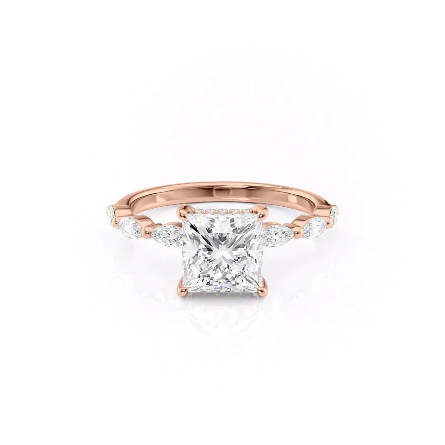 The Lucia Set Marquise  With A 3 Carat Princess 18K Rose Gold Moissanite