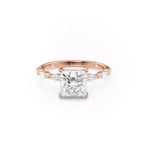The Lucia Set Marquise  With A 3 Carat Princess 18K Rose Gold Moissanite