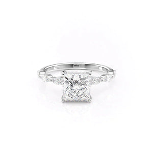 The Lucia Set Marquise  With A 5 Carat Princess 14K White Gold Moissanite