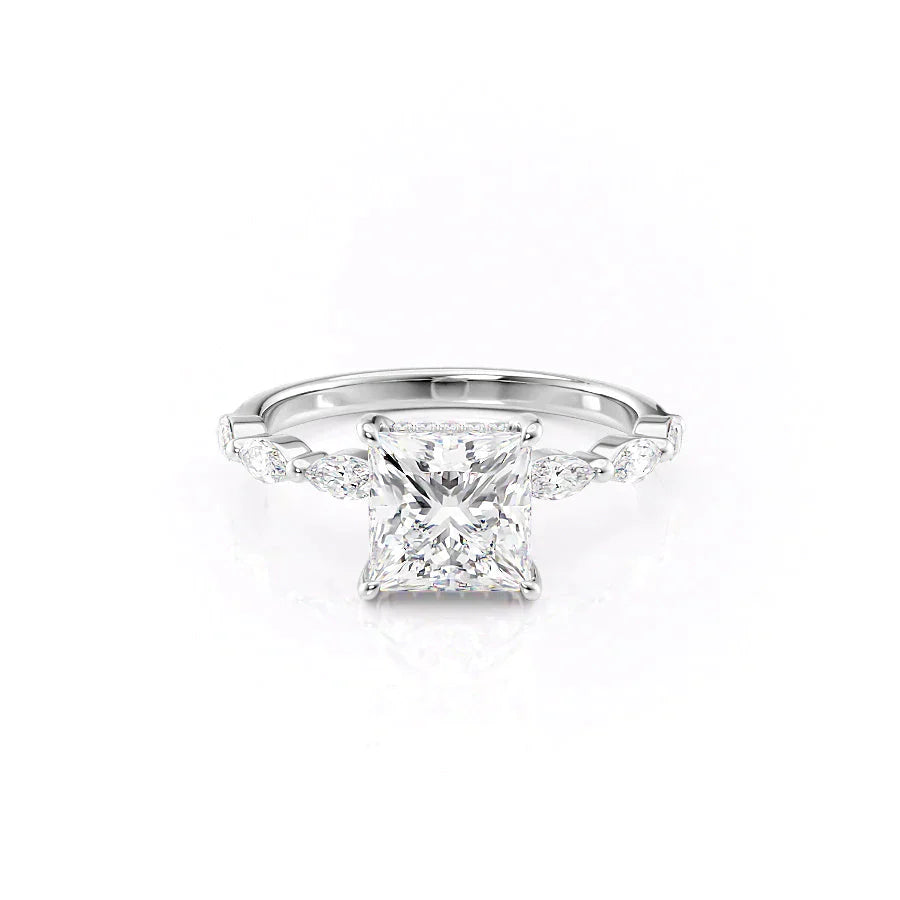 The Lucia Set Marquise  With A 1.5 Carat Princess 18K White Gold Moissanite