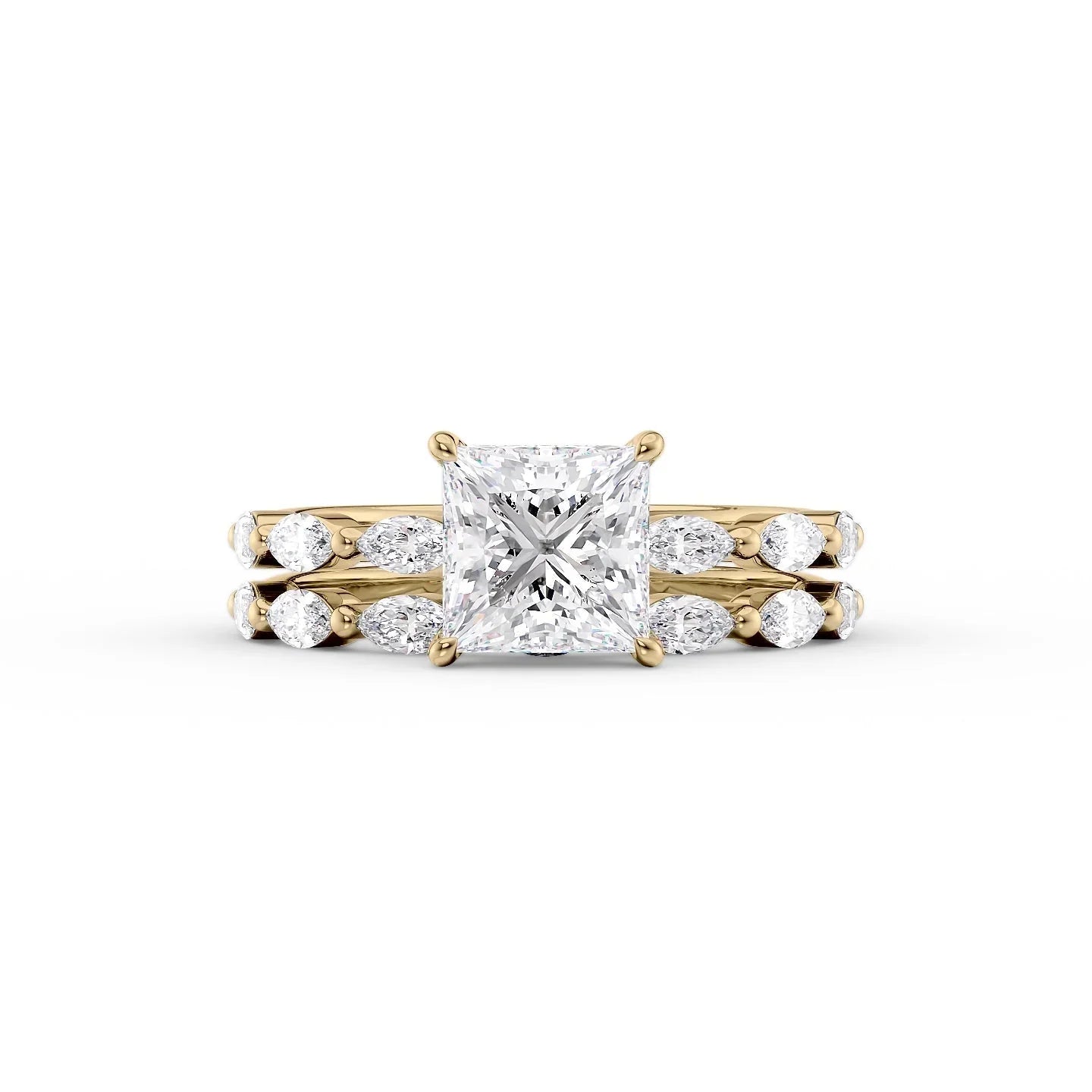 The Lucia Set Marquise  With A 3 Carat Princess 18K Yellow Gold Moissanite
