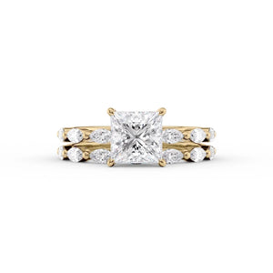 The Lucia Set Marquise  With A 2 Carat Princess 18K Yellow Gold Moissanite