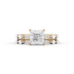 The Lucia Set Marquise  With A 3 Carat Princess 18K Yellow Gold Moissanite