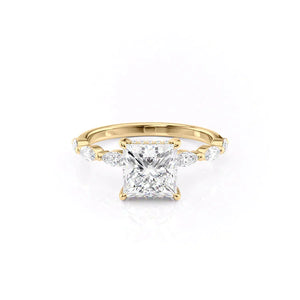 The Lucia Set Marquise  With A 4.5 Carat Princess 14K Yellow Gold Moissanite