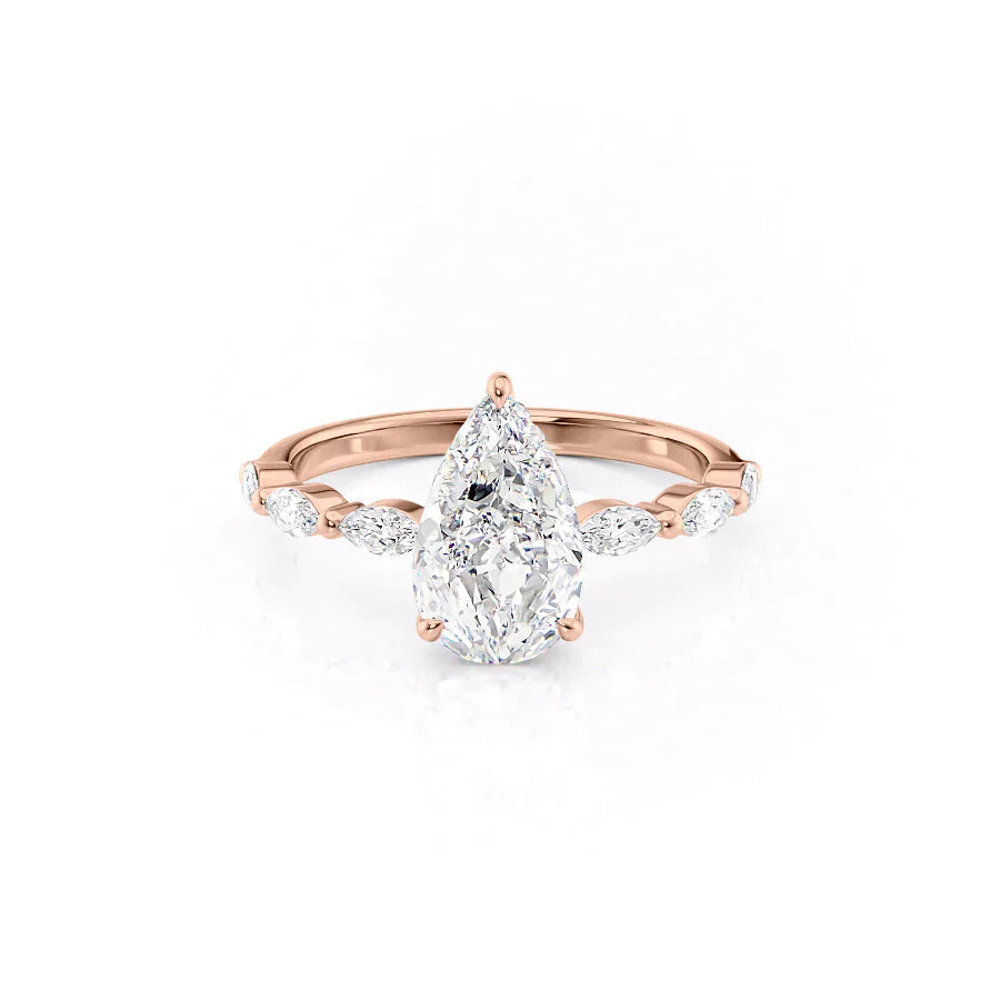The Lucia Set Marquise  With A 3 Carat Pear 14K Rose Gold Moissanite
