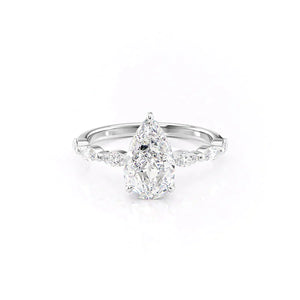 The Lucia Set Marquise  With A 3 Carat Pear 18K White Gold Moissanite
