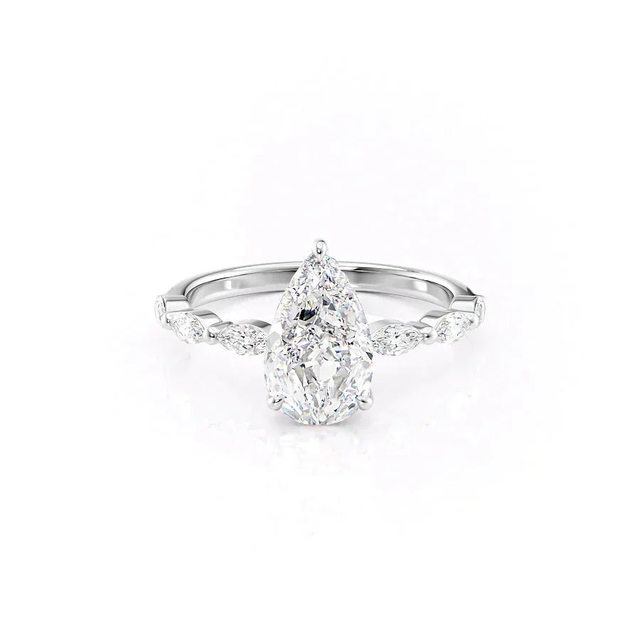 The Lucia Set With A 3 Carat Pear 14K White Gold Lab Diamond