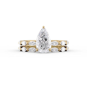 The Lucia Set With A 2 Carat Pear 14K Yellow Gold Lab Diamond