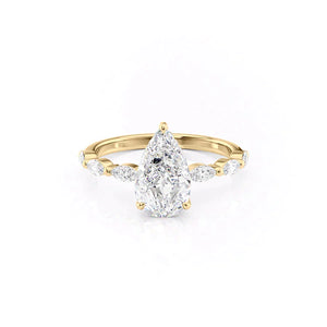 The Lucia Set With A 1 Carat Pear 14K Yellow Gold Lab Diamond
