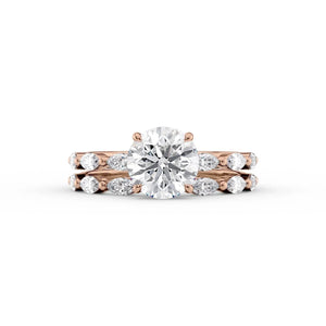 The Lucia Set Marquise  With A 1.5 Carat Round 14K Rose Gold Moissanite