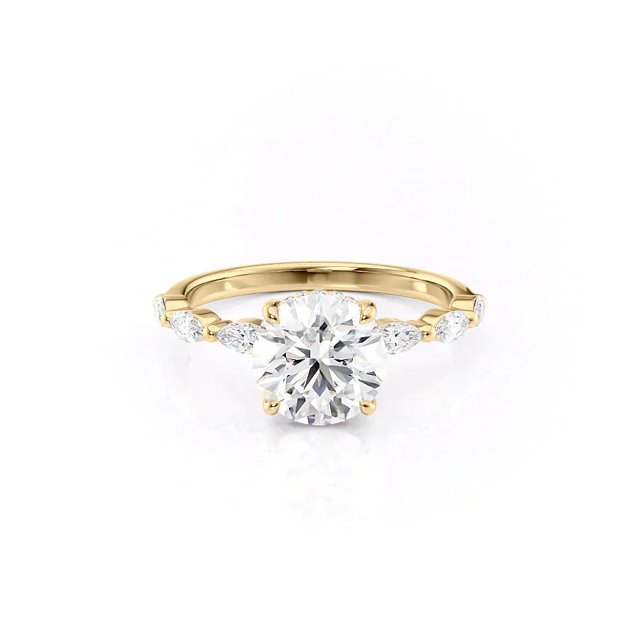The Lucia Set With A 1.5 Carat Round 18K Yellow Gold Lab Diamond