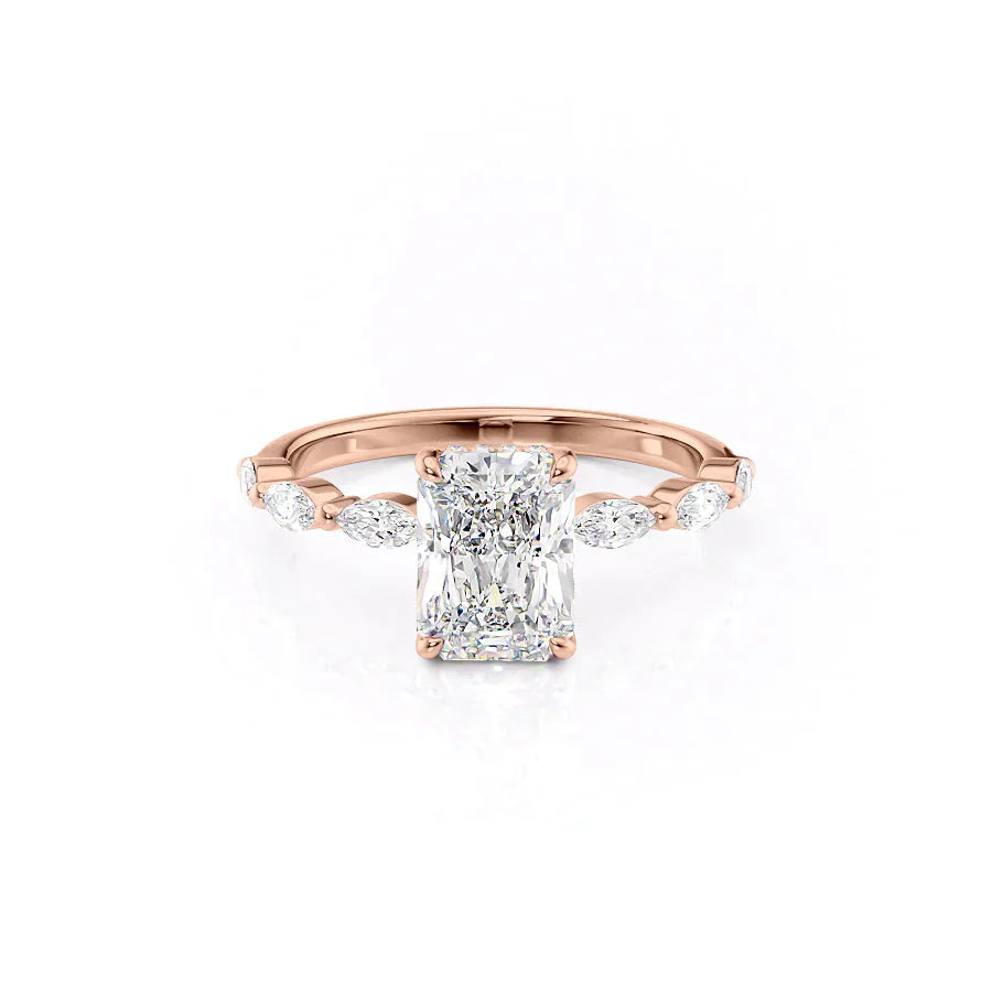 The Lucia Set With A 2.5 Carat Radiant 14K Rose Gold Lab Diamond