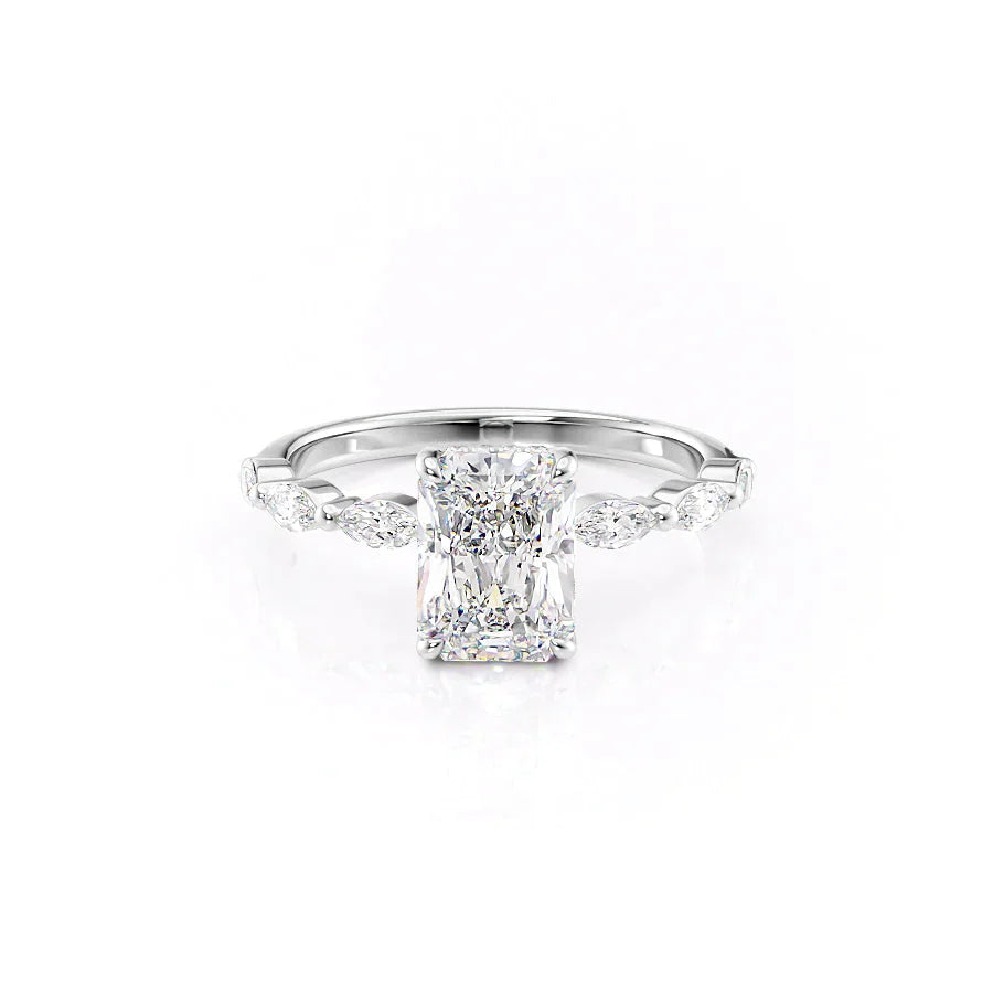 The Lucia Set Marquise  With A 1.5 Carat Radiant 14K White Gold Moissanite