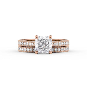 The Catherine Set With A 1 Carat Cushion 14K Rose Gold Lab Diamond
