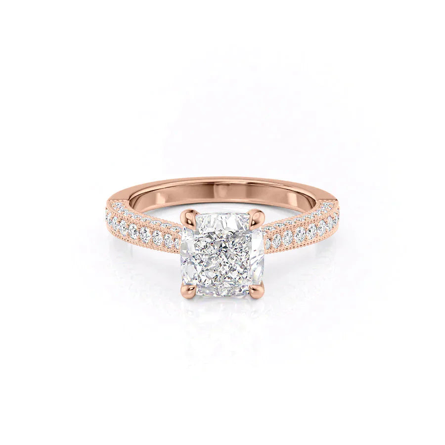 The Catherine Set With A 2 Carat Cushion 14K Rose Gold Lab Diamond