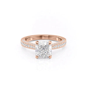 The Catherine Set With A 2.5 Carat Cushion 14K Rose Gold Lab Diamond