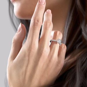 The Catherine Set With A 1 Carat Cushion 18K White Gold Lab Diamond