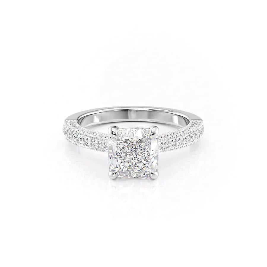 The Catherine Set With A 3 Carat Cushion 14K White Gold Lab Diamond