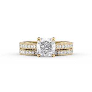 The Catherine Set With A 2.5 Carat Cushion 18K Yellow Gold Lab Diamond