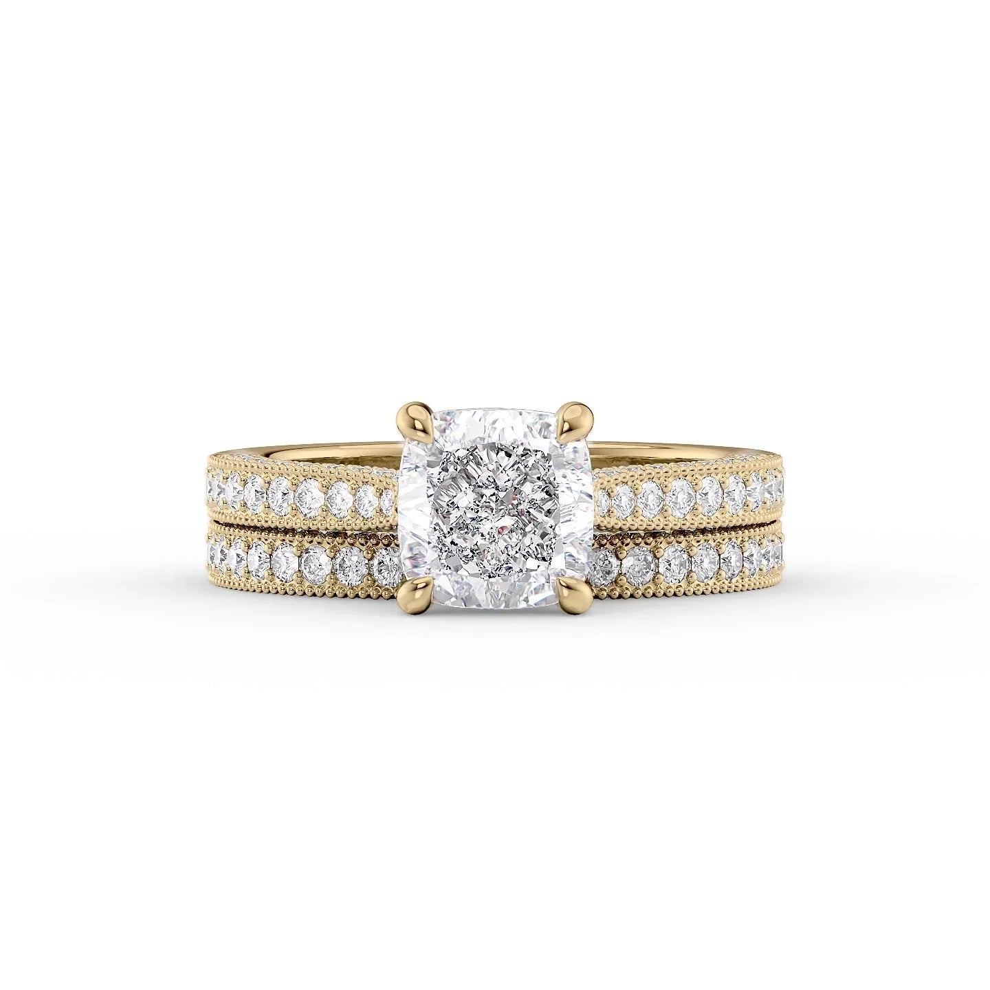 The Catherine Set With A 1 Carat Cushion 18K Yellow Gold Lab Diamond