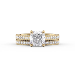 The Catherine Set With A 1 Carat Cushion 18K Yellow Gold Lab Diamond