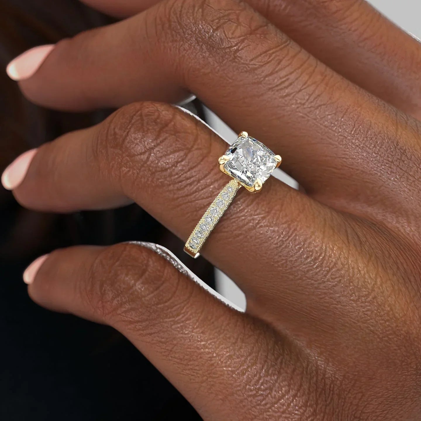 The Catherine Set With A 1 Carat Cushion 18K Yellow Gold Lab Diamond