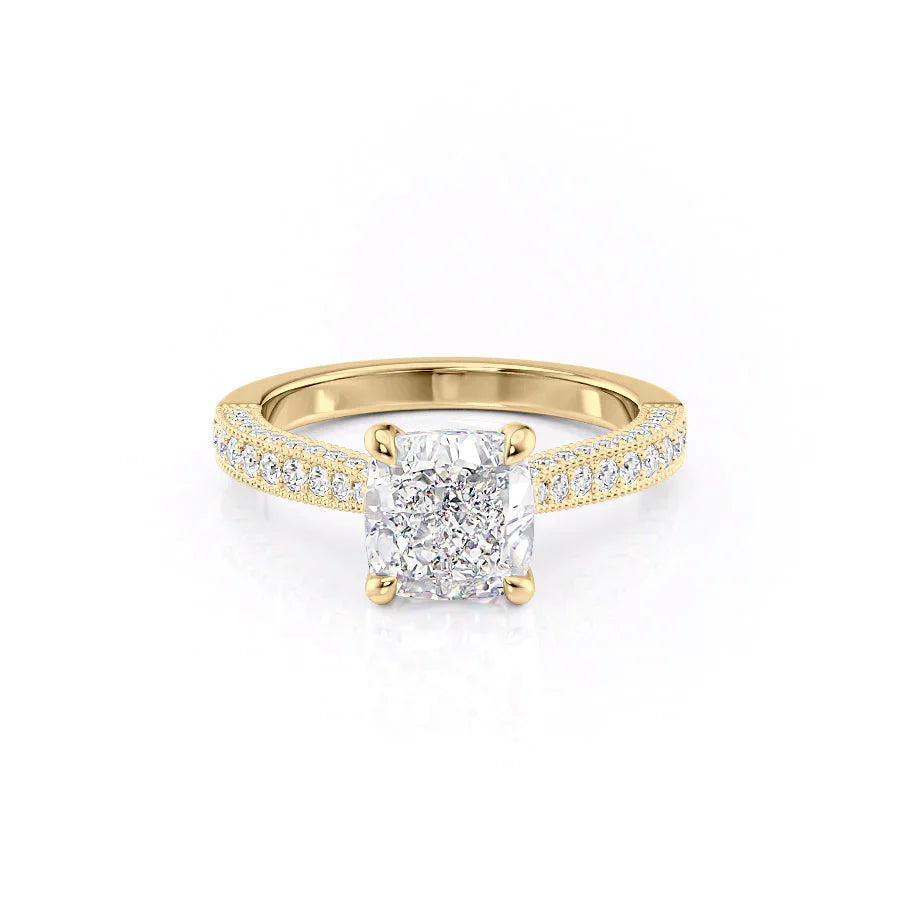 The Catherine Set  With A 2.5 Carat Cushion 18K Yellow Gold Moissanite