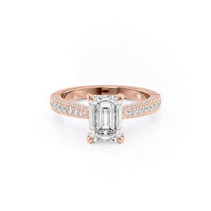 The Catherine Set  With A 4.5 Carat Emerald 14K Rose Gold Moissanite
