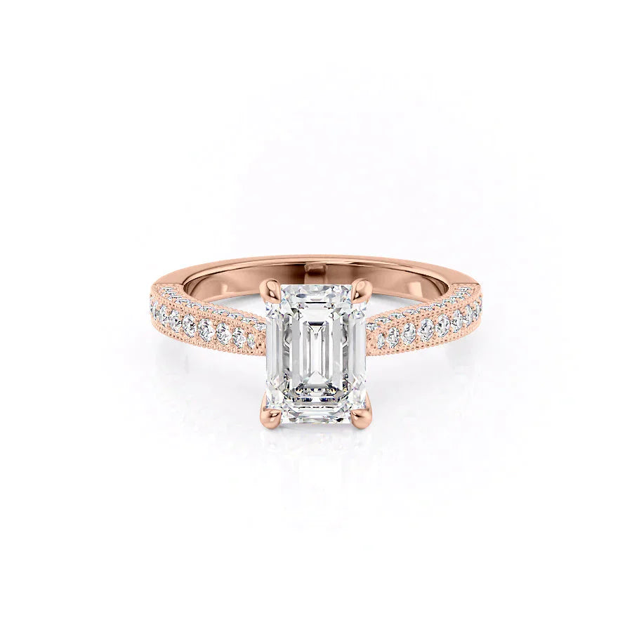 The Catherine Set With A 3 Carat Emerald 14K Rose Gold Lab Diamond